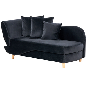 Chaise longue versione sinistra in velluto nero con contenitore soggiorno lato sinistro design moderno contemporaneo
