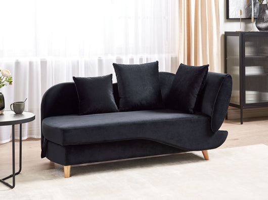 Chaise Longue in velluto nero lato destro con contenitore stile moderno soggiorno