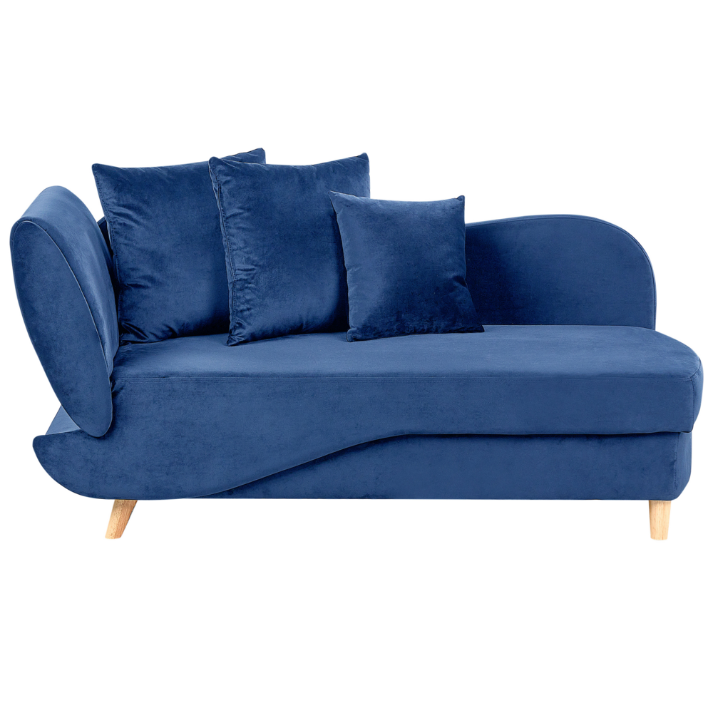 Chaise longue versione sinistra in velluto blu con contenitore soggiorno lato sinistro design moderno contemporaneo