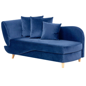 Chaise longue versione sinistra in velluto blu con contenitore soggiorno lato sinistro design moderno contemporaneo