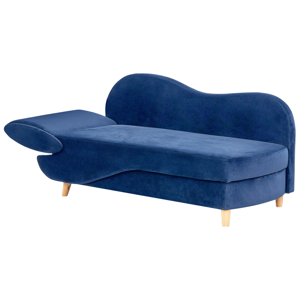 Chaise longue versione sinistra in velluto blu con contenitore soggiorno lato sinistro design moderno contemporaneo