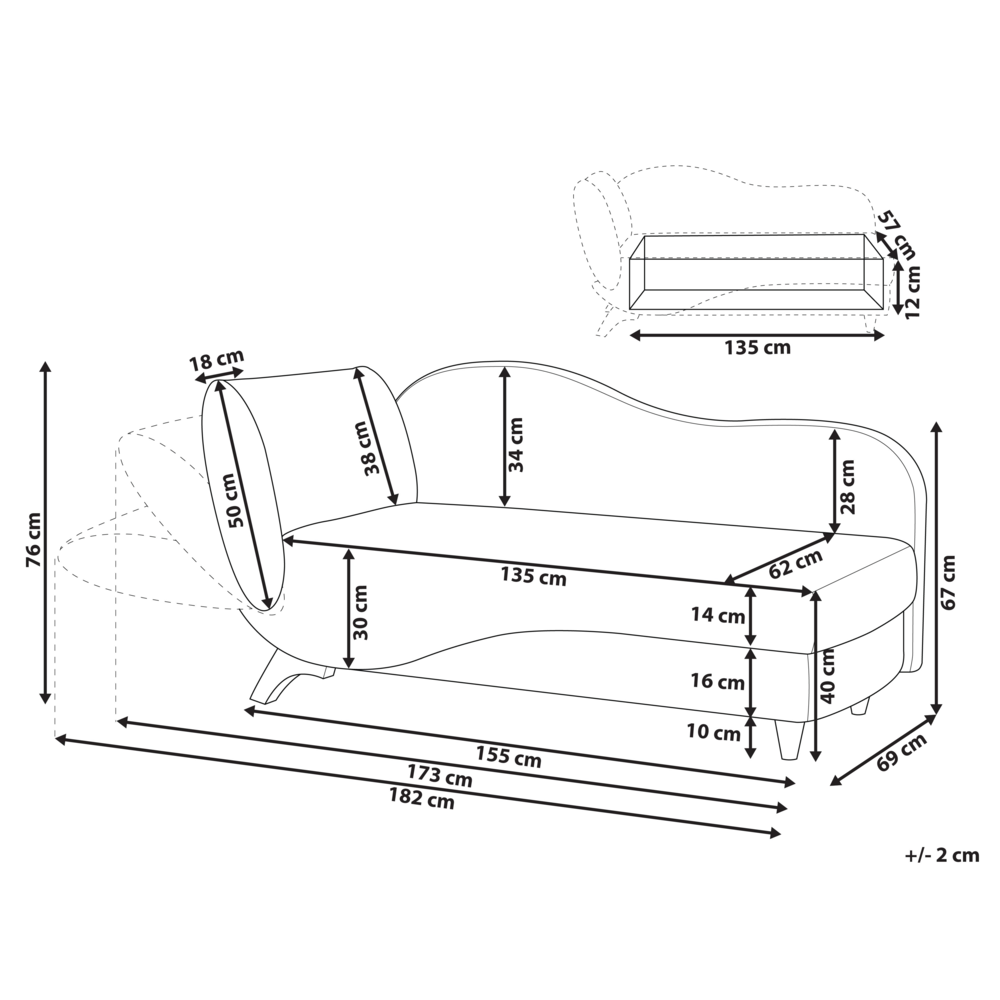 Chaise longue versione sinistra in velluto blu con contenitore soggiorno lato sinistro design moderno contemporaneo
