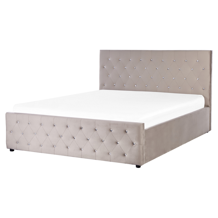 Letto Moderno Una Piazza e Mezzo con Contenitore Velluto Beige160 x 200 cm