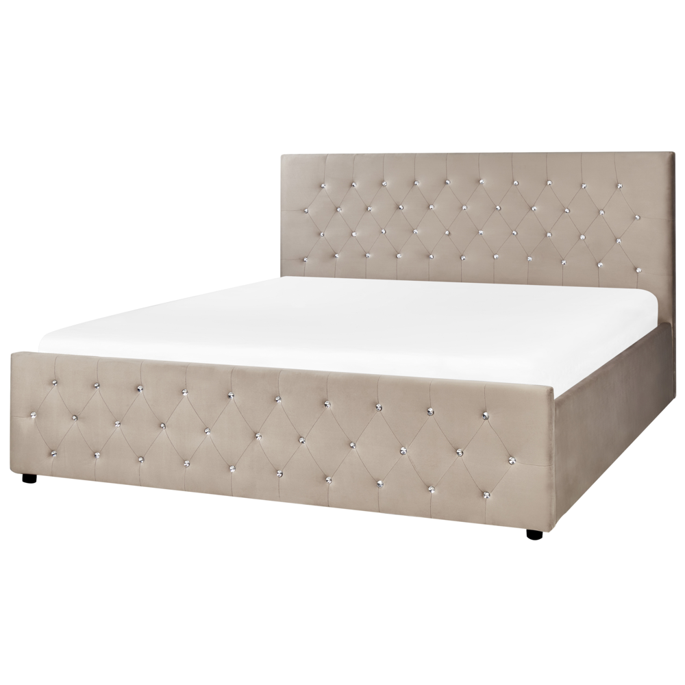 Letto matrimoniale imbottito in velluto tortora  con contenitore 180 x 200 cm salvaspazio camera da letto moderna