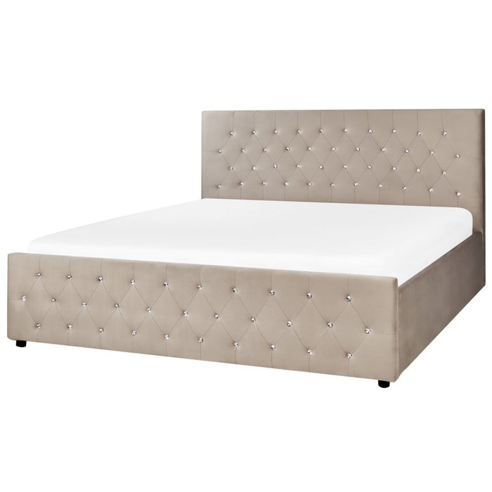 Letto matrimoniale imbottito in velluto tortora  con contenitore 180 x 200 cm salvaspazio camera da letto moderna