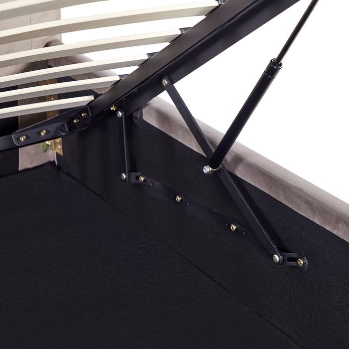 Letto matrimoniale imbottito in velluto tortora  con contenitore 180 x 200 cm salvaspazio camera da letto moderna