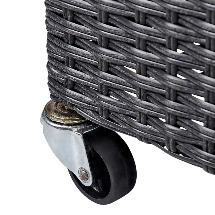 Vaso per piante su ruote in finto PE Rattan nero con 3 inserti interni ed esterni