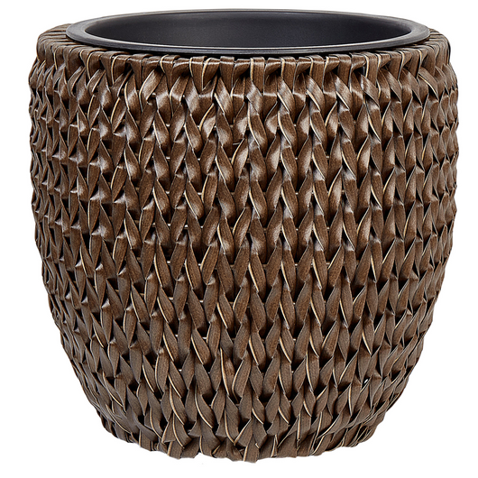 Set di 2 vasi per piante marrone PE Rattan rotondo per interni e per esterni con inserto in plastica