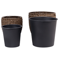Set di 2 vasi per piante marrone PE Rattan rotondo per interni e per esterni con inserto in plastica