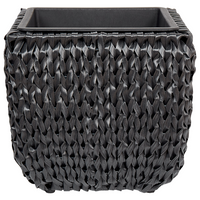 Set di 2 vasi per piante nero PE Rattan rotondo per interni e per esterni con inserto in plastica