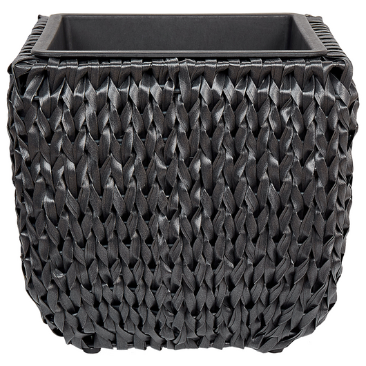Set di 2 vasi per piante nero PE Rattan rotondo per interni e per esterni con inserto in plastica