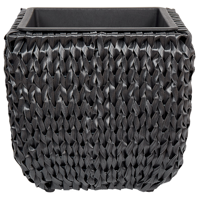 Set di 2 vasi per piante nero PE Rattan rotondo per interni e per esterni con inserto in plastica