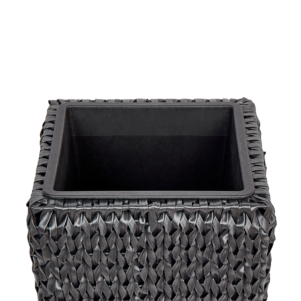 Set di 2 vasi per piante nero PE Rattan rotondo per interni e per esterni con inserto in plastica