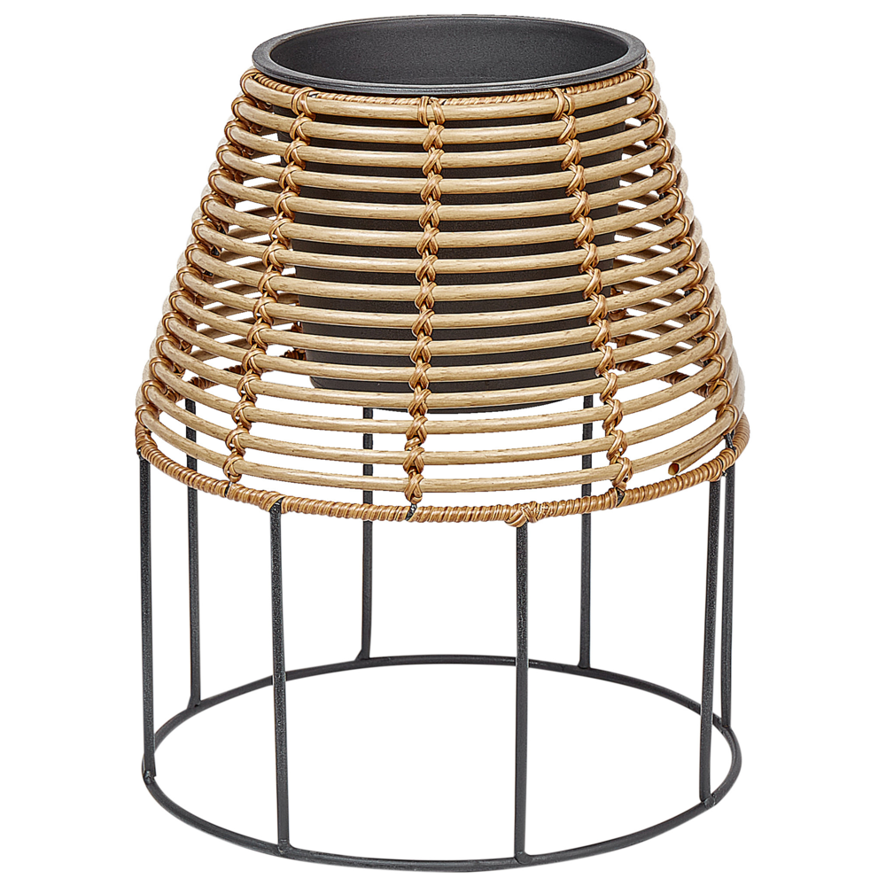 Set di 2 portavasi per piante marrone PE Rattan rotondo per interni e per esterni con inserto in plastica