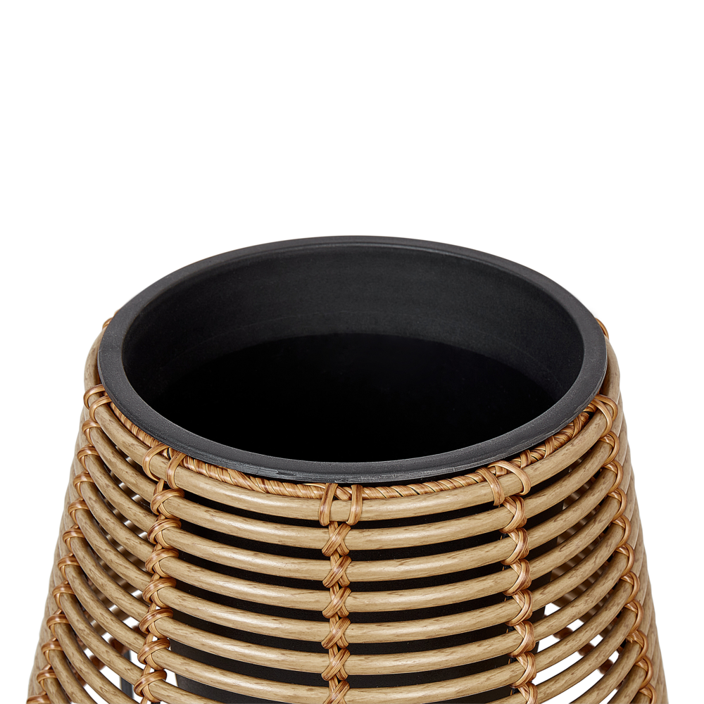 Set di 2 portavasi per piante marrone PE Rattan rotondo per interni e per esterni con inserto in plastica