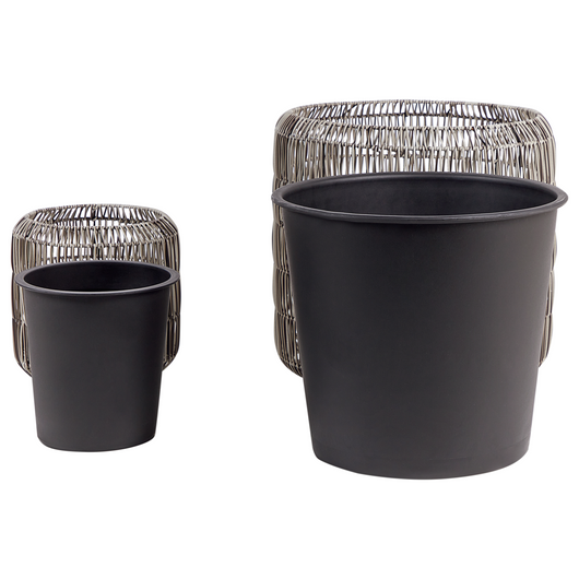 Set di 2 vasi in finto rattan chiaro per piante con inserto interni ed esterni