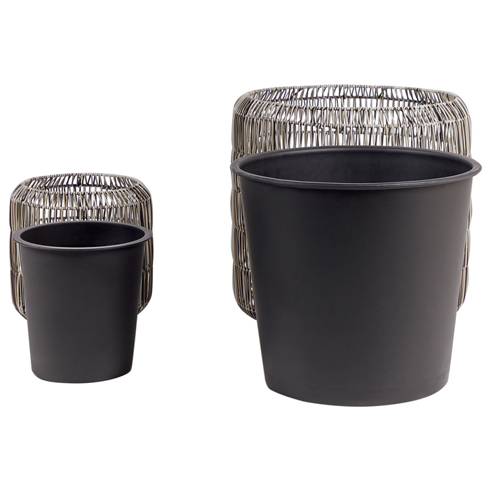 Set di 2 vasi in finto rattan chiaro per piante con inserto interni ed esterni