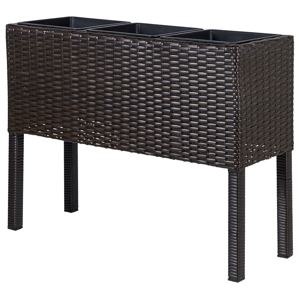 Fioriera da giardino in finto rattan marrone con 3 inserti per interni e per esterni