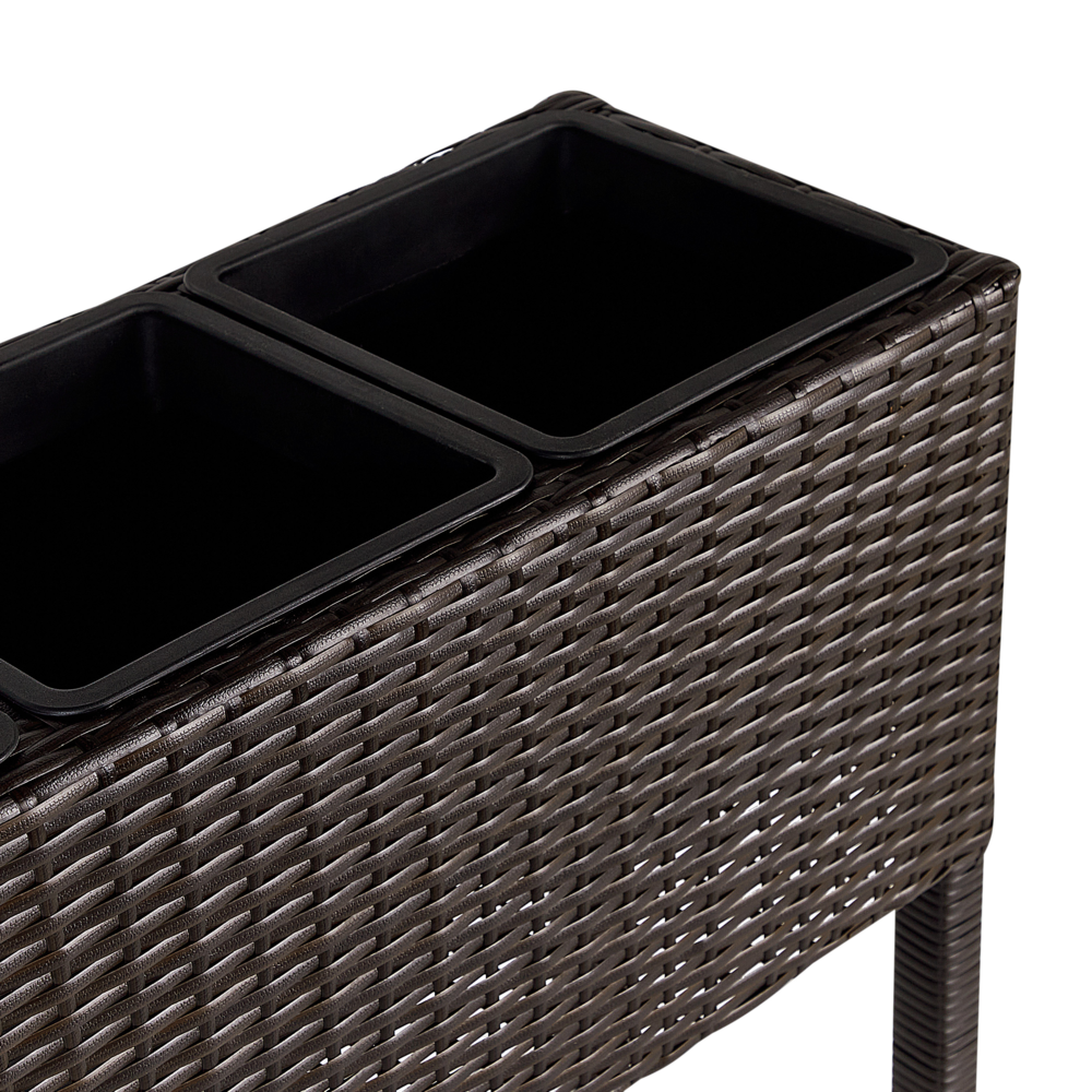 Fioriera da giardino in finto rattan marrone con 3 inserti per interni e per esterni