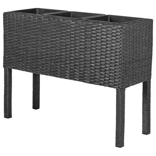 Fioriera da giardino in finto rattan nero con 3 inserti per interni e per esterni