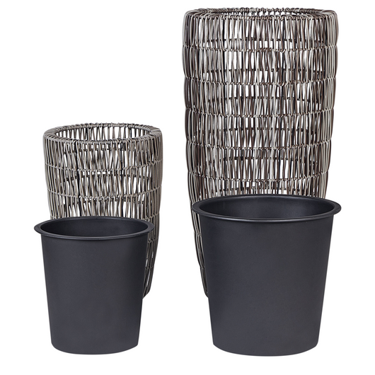 Set di 2 vasi in finto rattan con inserto marrone per interni ed esterni
