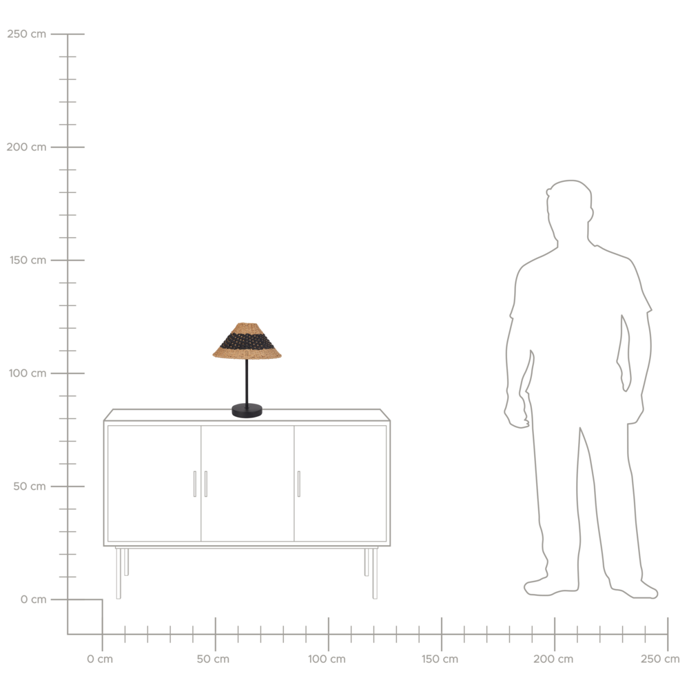 Lampada da tavolo con paralume in corda di carta beige e nero stile boho soggiorno camera da letto