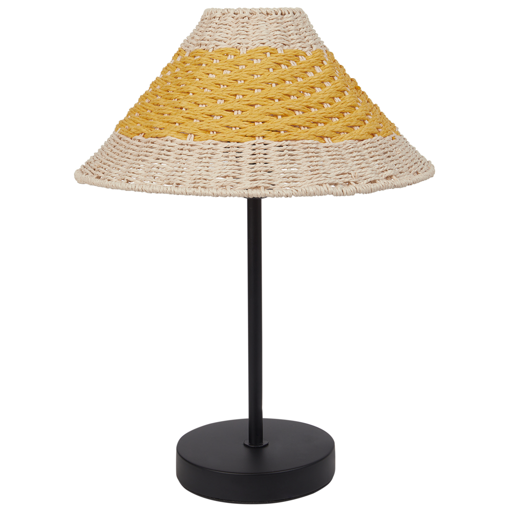 Lampada da tavolo con paralume in corda di carta beige e giallo stile boho soggiorno camera da letto