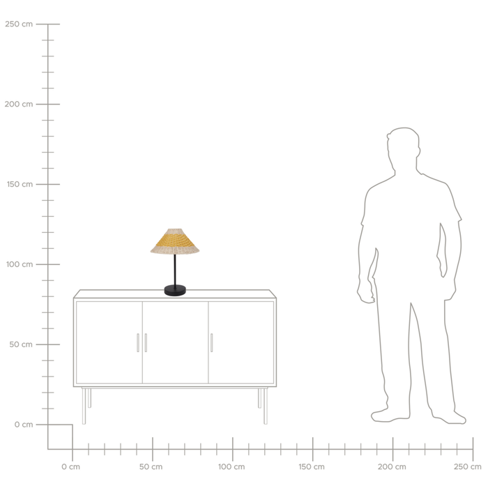 Lampada da tavolo con paralume in corda di carta beige e giallo stile boho soggiorno camera da letto