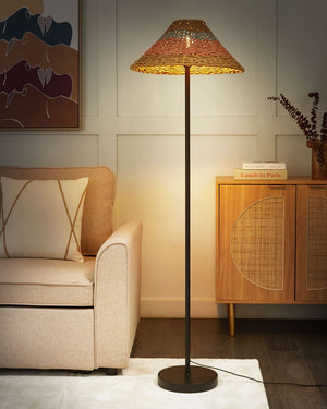 Lampada da terra in corda di carta fatta a mano in beige stile boho soggiorno camera da letto