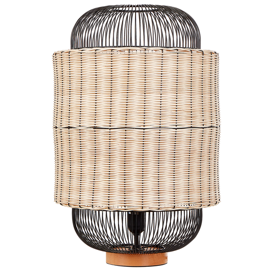 Lampada da tavolo in rattan naturale con paralume naturale e nero 55 cm stile boho soggiorno camera da letto