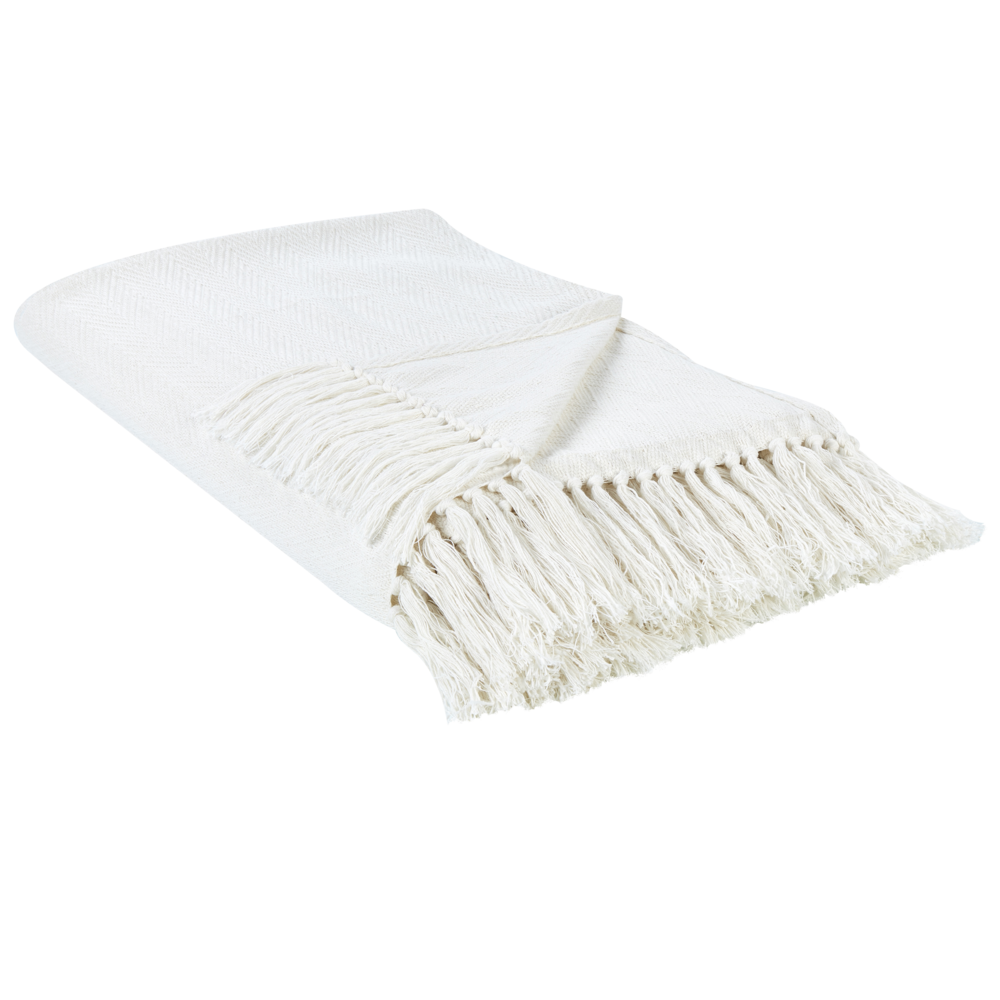 Coperta in cotone bianco 200 x 220 cm decorativa con frange a motivo Chevron Camera da letto Soggiorno