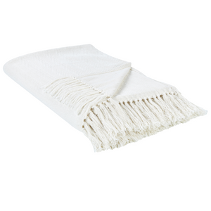 Coperta in cotone bianco 220 x 240 cm decorativa con frange a motivo Chevron Camera da letto Soggiorno
