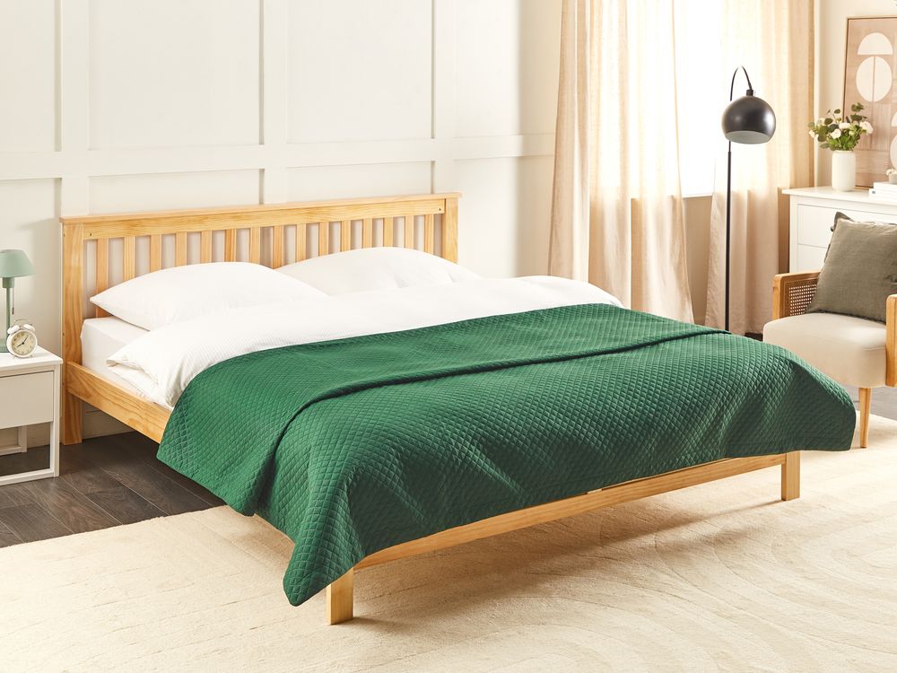 Copriletto in tessuto poliestere Verde 220 x 240 cm motivo decorativo in rilievo Biancheria da letto design classico Camera da letto
