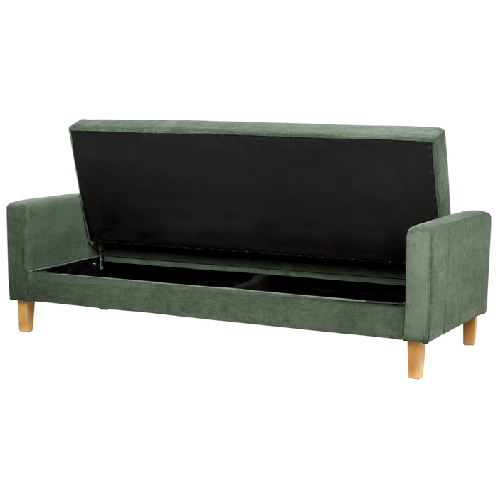 Divano letto in tessuto verde scuro 3 posti imbottito Trapuntato Click Clack