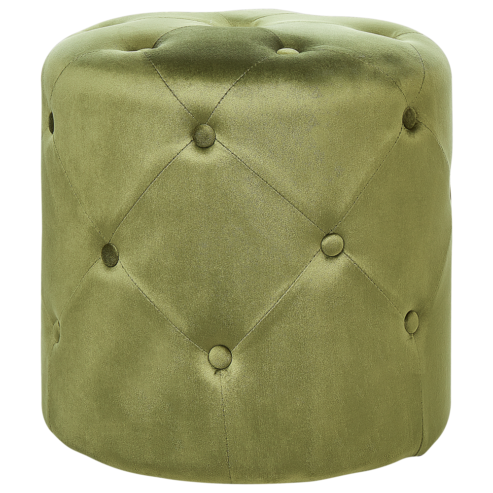 Pouf elegante in velluto di colore verde oliva trapuntato stile classico moderno