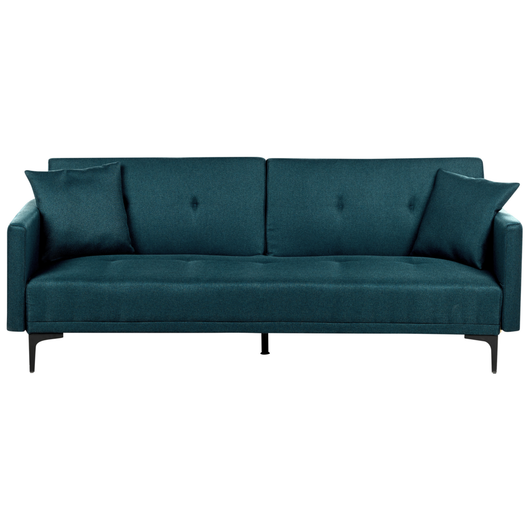 Divano letto moderno in tessuto blu a 3 posti con schienale con bottoni gambe nero design moderno scandinavo
