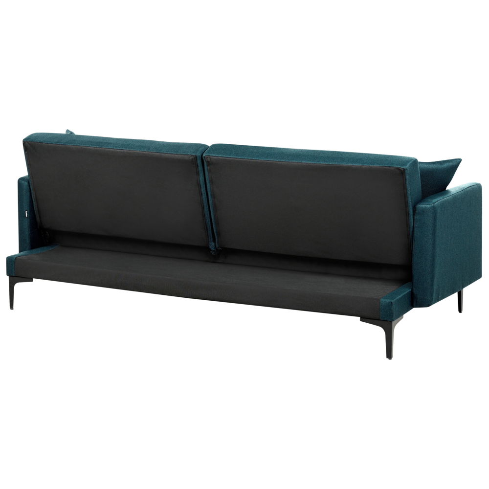 Divano letto moderno in tessuto blu a 3 posti con schienale con bottoni gambe nero design moderno scandinavo