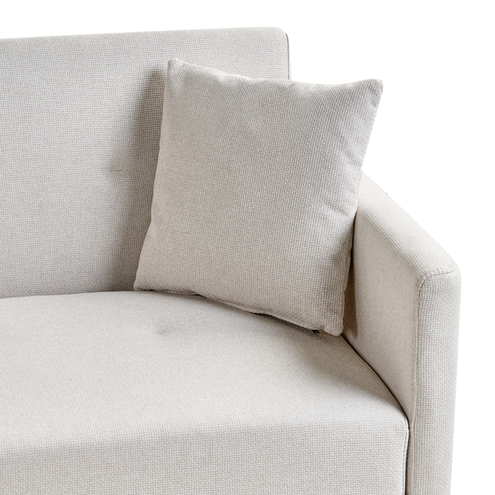 Divano letto moderno in tessuto beige chiaro a 3 posti con schienale con bottoni gambe nero design moderno scandinavo