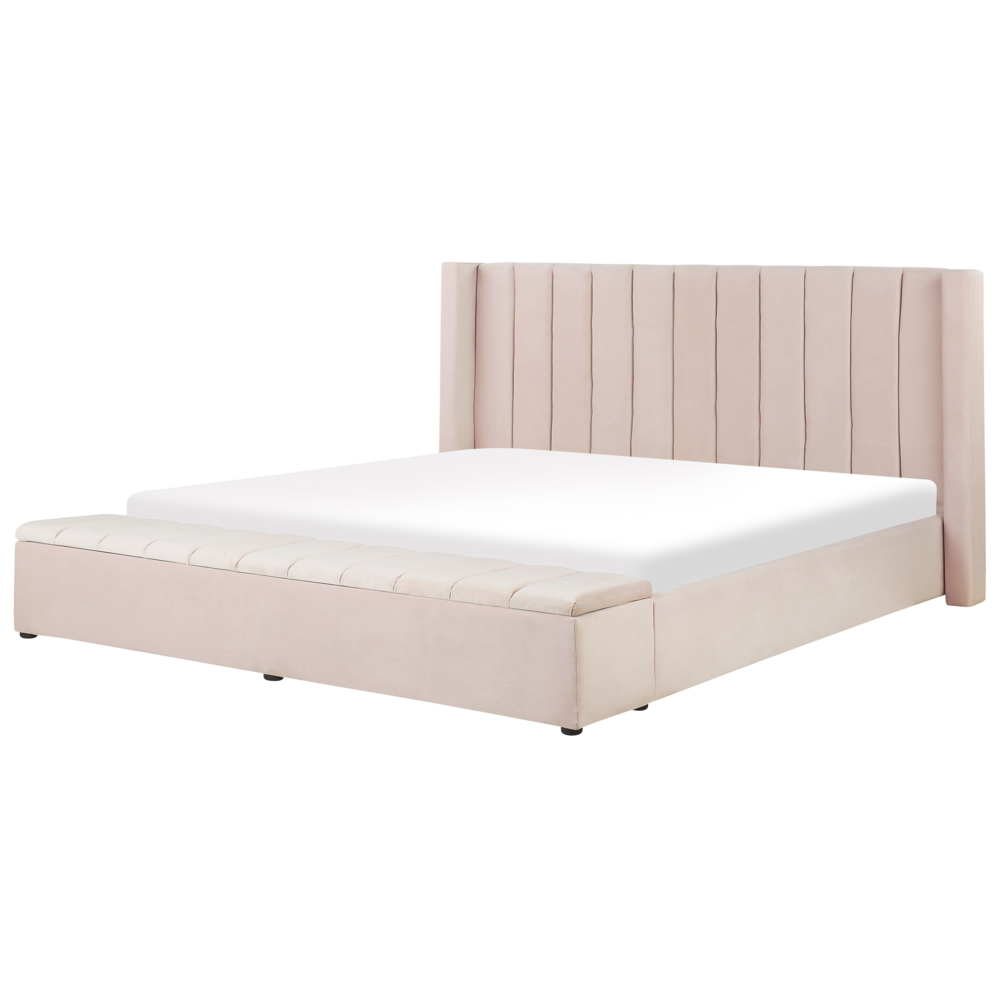 Letto matrimoniale ad acqua in velluto rosa pastello con cassapanca 180 x 200 cm moderno glam morbido materasso camera da letto