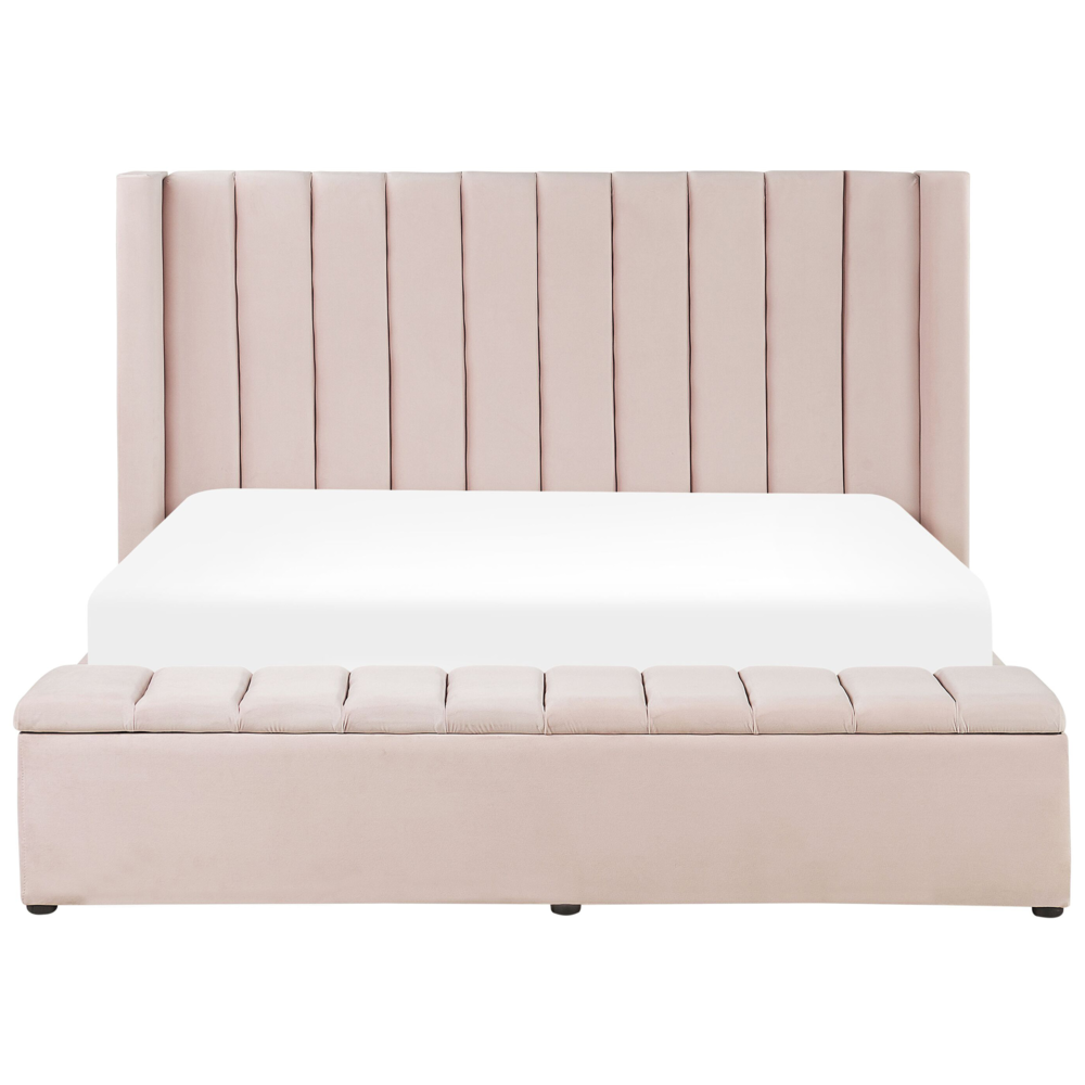 Letto matrimoniale ad acqua in velluto rosa pastello con cassapanca 180 x 200 cm moderno glam morbido materasso camera da letto