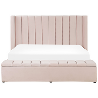 Letto matrimoniale ad acqua in velluto rosa pastello con cassapanca 180 x 200 cm moderno glam morbido materasso camera da letto