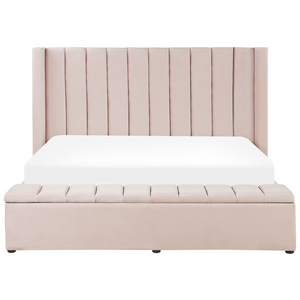 Letto matrimoniale ad acqua in velluto rosa pastello con cassapanca 180 x 200 cm moderno glam morbido materasso camera da letto