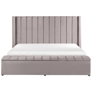 Letto matrimoniale ad acqua in velluto grigio con cassapanca 180 x 200 cm moderno glam morbido materasso camera da letto