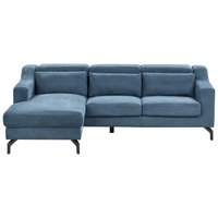 Divano Angolare in tessuto di ciniglia versione sinistra Rivestimento In Poliestere Blu Con Poggiatesta Regolabile Chaise longue Design Moderno