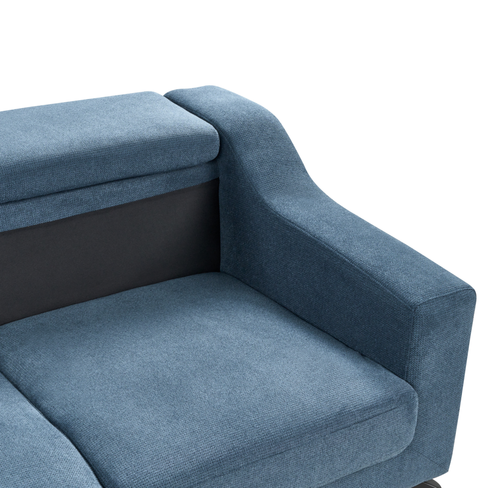 Divano Angolare in tessuto di ciniglia versione sinistra Rivestimento In Poliestere Blu Con Poggiatesta Regolabile Chaise longue Design Moderno