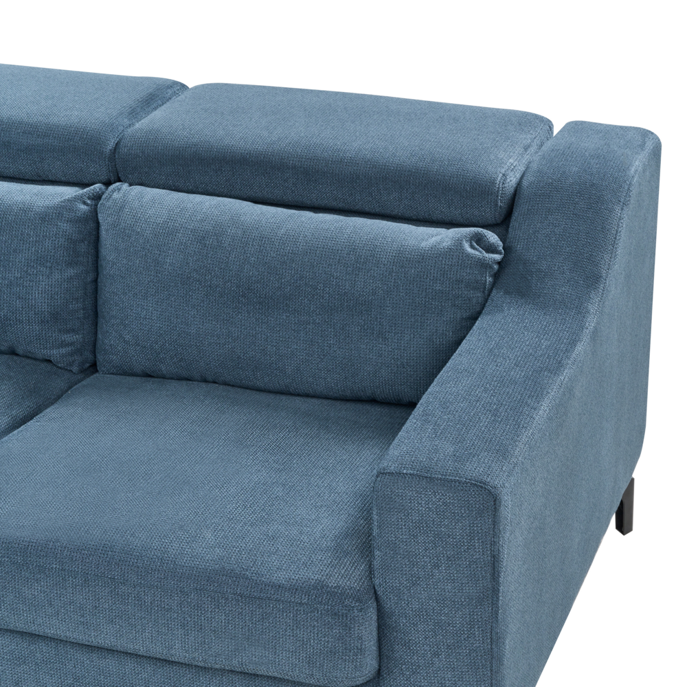 Divano Angolare in tessuto di ciniglia versione sinistra Rivestimento In Poliestere Blu Con Poggiatesta Regolabile Chaise longue Design Moderno