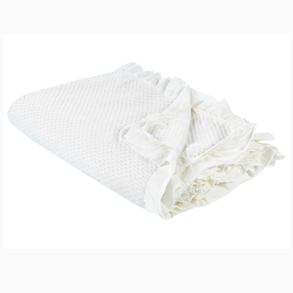 Copriletto in cotone bianco 220 x 240 cm con balza decorativa Camera da letto