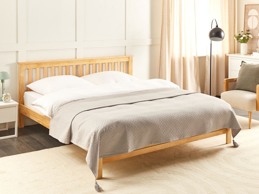 Copriletto in cotone tortora 200 x 220 cm con frange Decorativo Camera da letto