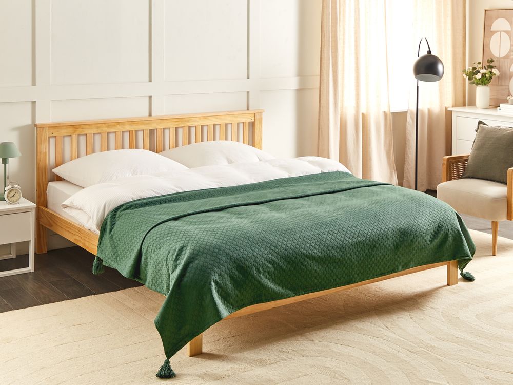 Copriletto in cotone verde 200 x 220 cm con frange Decorativo Camera da letto