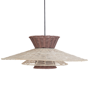 Lampadario in rattan marrone e beige stile boho soggiorno salotto